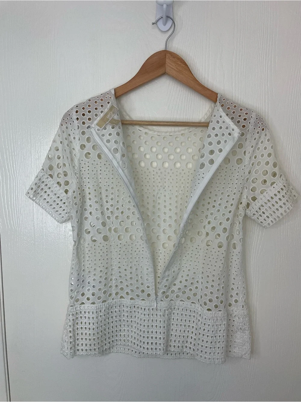 Michael Kors White Eyelet Cotton Peplum Top Small